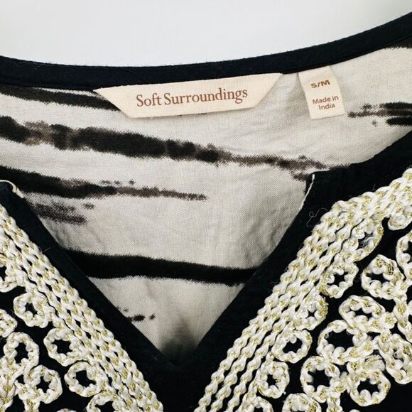 Soft Surroundings Size Small/Medium Black & Cream Embroidered Kaftan Maxi Dress - Picture 5 of 7